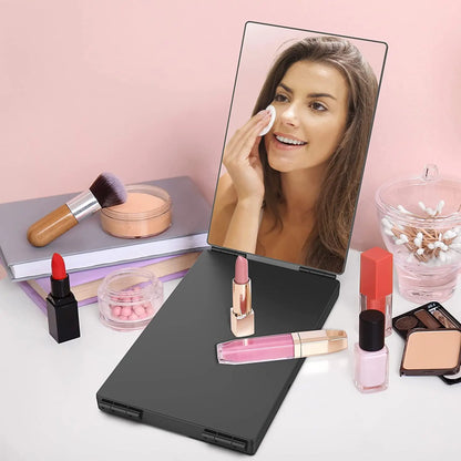 Travel Portable 360° Trifold Vanity Makeup Mirror with Height Adjustable Telescoping Hook for Hair Self Cutting, Shaving, Gif