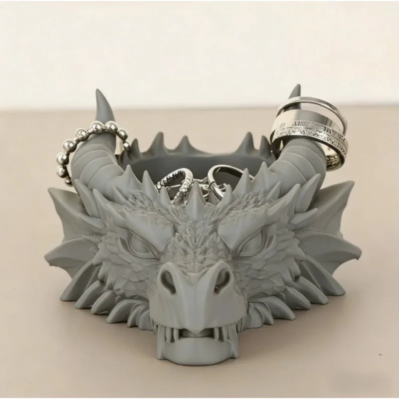 Cool Gothic Dragon Head Desktop Decor, Dark Series Jewelry Storage Organizer, Home Ornament - Grey