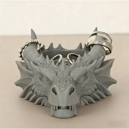 Cool Gothic Dragon Head Desktop Decor, Dark Series Jewelry Storage Organizer, Home Ornament - Grey