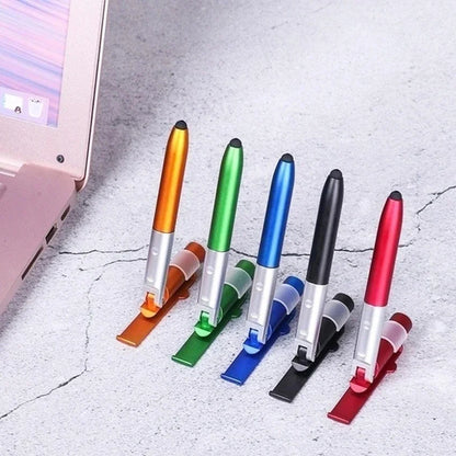 4 In 1 Multifunction Ballpoint Pen with LED Light Fold Phone Holder Night Read Writing Pencil Office School Student Stationer