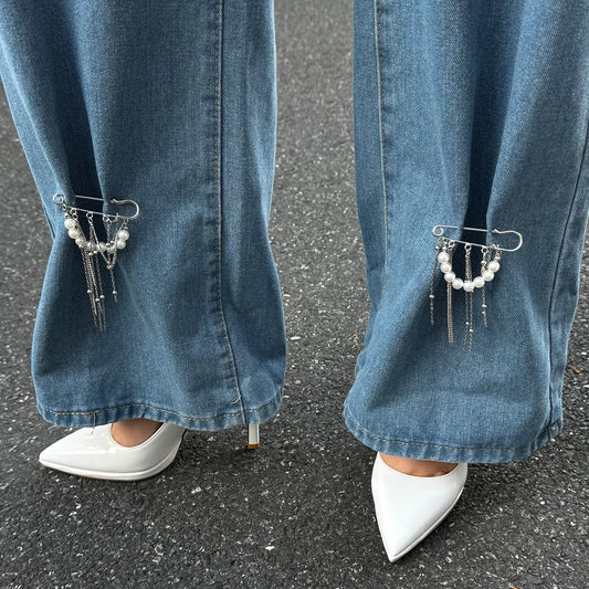Retro Sweet Imitation Pearl Metal Chain Tassel Pendant Pin Pants Foot Chain 2025 Creative Girl Fashion Sweet Fashion Jewelry
