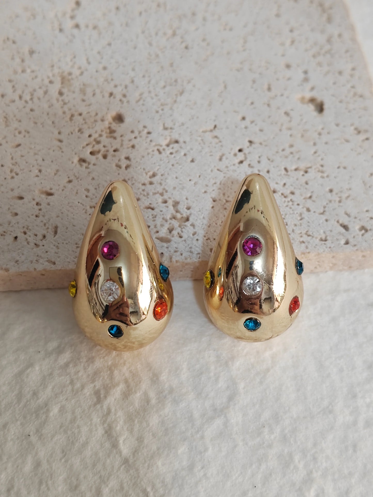 Oversized colorful Stud Earrings with Full Diamonds and Drop-shaped Pendants in European and American Styles
