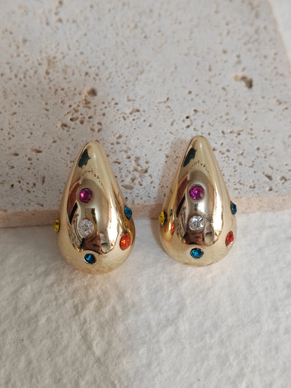 Oversized colorful Stud Earrings with Full Diamonds and Drop-shaped Pendants in European and American Styles