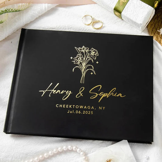 Personalized Wedding Guest Book Custom Black and White Guestbook for Reception, Engagement, Anniversary Keepsakes, Wedding Gi