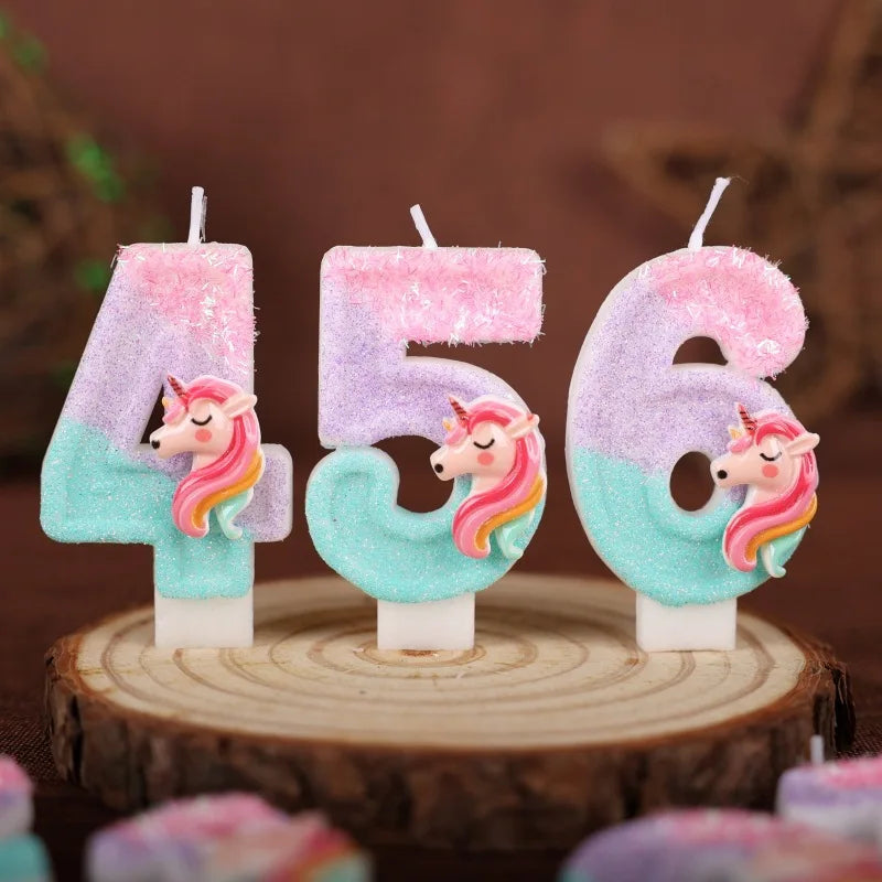 0-9 Number Cartoon Unicorn Digital Candles for Kids Birthday Party Festival Cake Decoration Atmosphere Props Fun Themed Candl
