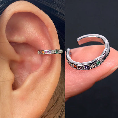 1Piece Zircon Charming Clip On Earrings Ear Cuff Without Piercing Women Geometric C Shape Earscreen Earcuffs Wrap Climb Earri