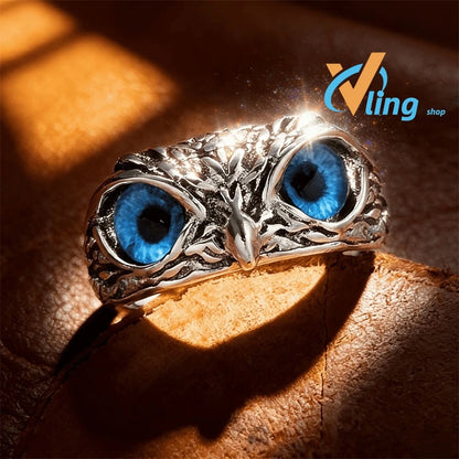 Multicolor Evil Eye Owl Adjustable Ring Antique Silver Gothic Punk Unisex Animal Finger Ring Women Men Fashion Jewelry Gift -