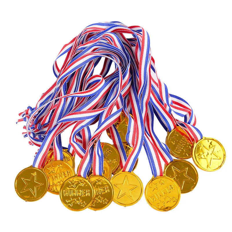 10Pcs Plastic Gold Winners Medals Trophy Children Game Sports Prize Awards Toys For Kids Birthday Party Favors Pinata Fillers