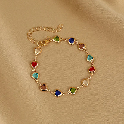 Elegant Red Crystal Zircon Metal Chain Bracelets for Women Colorful Heart Bracelets Party Wedding Wrist Charms Jewelry Gift -