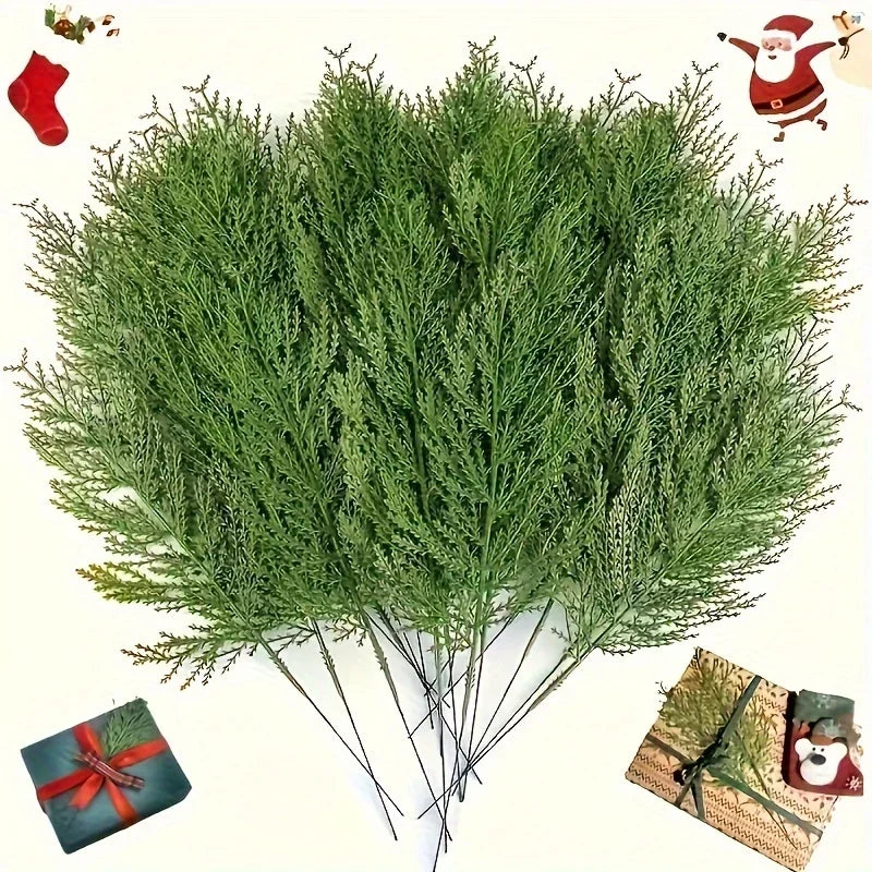 24pc Artificial Plants Pine Branches Evergreen Pines Leaves Sprigs Christmas Stem for DIY Wreath Gift Christmas Home Decorati