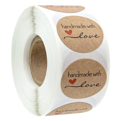 100-500pcs 1inch Vintage Kraft Paper Handmade With Love Stickers for Package Thank You Stationery Adhesive Labels Baking Seal