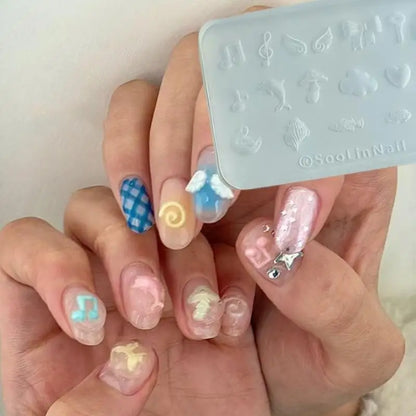1PC Nail Art Decoration Nails Templates Cartoon Puppy Bowknot Manicure Design Tools Y2k Dolphin Musical Note Silicone Nail Mo