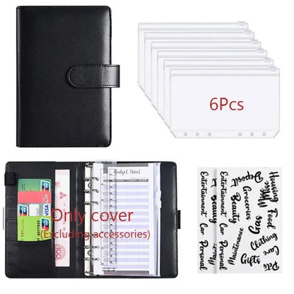 2026 A6 Binder Budget PU Leather PlannerPockets Expense Budget Sheets Notebook Cash Envelope Organizer System with Clear Zipp