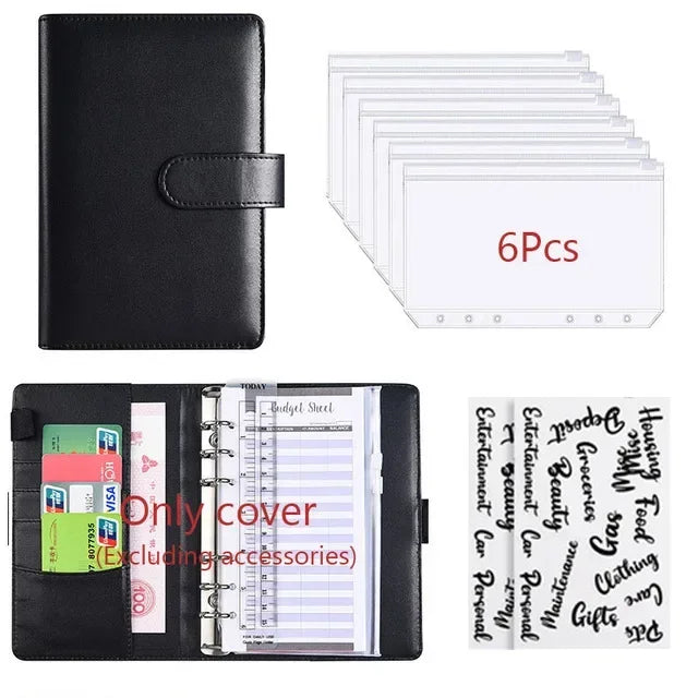 2026 A6 Binder Budget PU Leather PlannerPockets Expense Budget Sheets Notebook Cash Envelope Organizer System with Clear Zipp