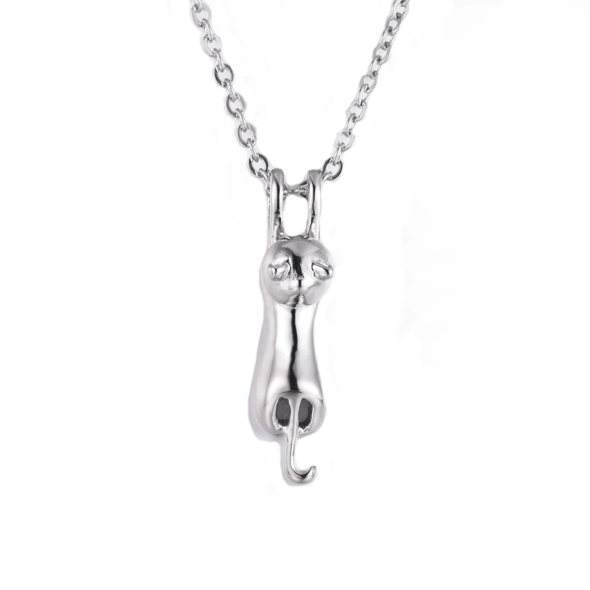 Pet Cremation Jewelry for Ashes Memorial Pendant Black Cat Animal Stainless Steel Urn Necklace Women Men Keepsake - Silver