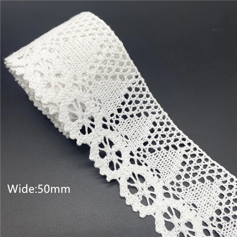 10mm-50mm 2yards White 100%Cotton Lace Ribbon For Apparel Sewing Fabric Trim Cotton Crocheted Lace Ribbon Handmade Accessorie
