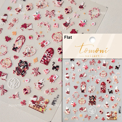 Sakura Pink Lip Print Rose Flower Butterfly Ice Cream Love Heart Bear Macaroon Balloon Candy Nail Art Stickers Manicure Decal