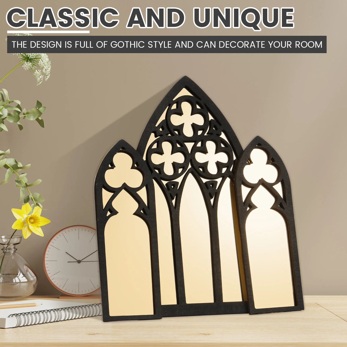 3Pcs Gothic Mirrors Wall Decor Arched Decor Mirror Wall Mounted Goth Room Decor Vintage Cathedral Window Mirror Entry Mirror