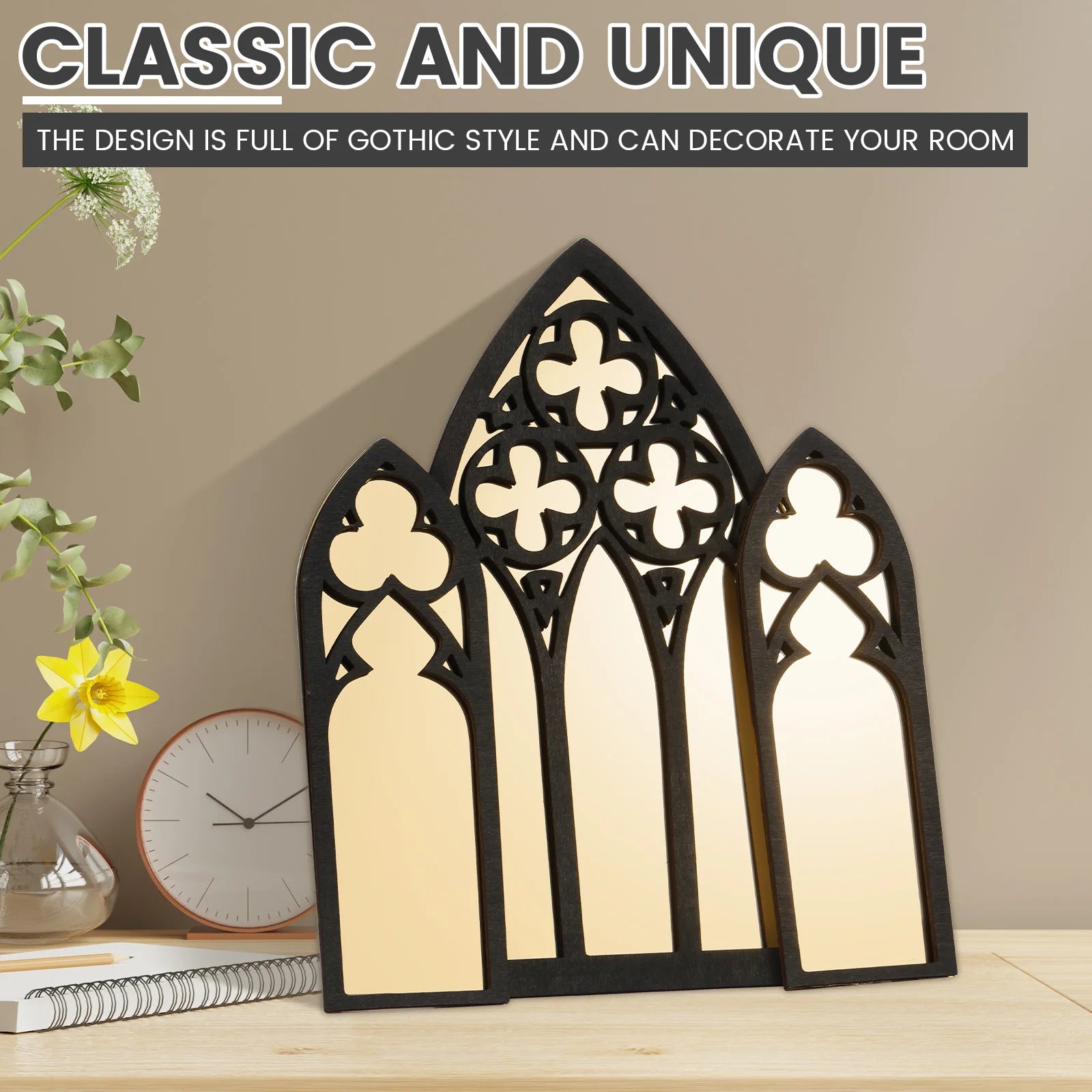 3Pcs Gothic Mirrors Wall Decor Arched Decor Mirror Wall Mounted Goth Room Decor Vintage Cathedral Window Mirror Entry Mirror
