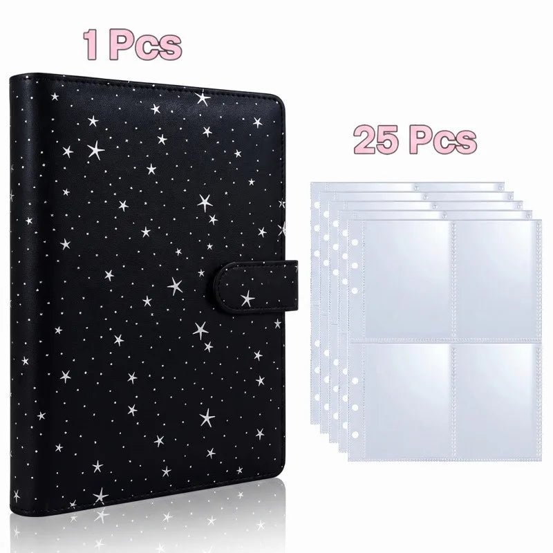 25pcs Page(4 Grids) Photo Card A5-Binder Kpop Photo Albums Idol Cards Loose-leaf Collect Book Binder Photocard Holder - Black