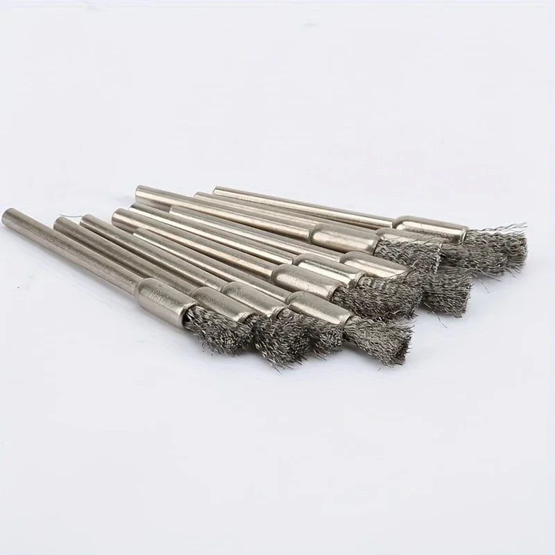 10Pcs Stainless Steel Wire Brushes with a 3.17mm Handle - Ideal for Rotating Tools, Ideal for Cleaning, Rust Removal and Sand
