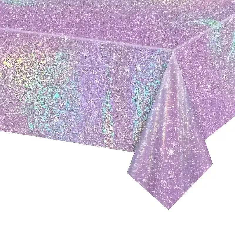 1/3pc Purple Iridescent Disposable Tablecloth Rainbow Laser Birthday Decoration Tablecloth for Bridal Wedding Party Supplies