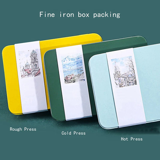 Watercolor Paper A6 300g Rough-grain Cotton, Artist-Grade, Postcard Tin Box for Travel Sketching