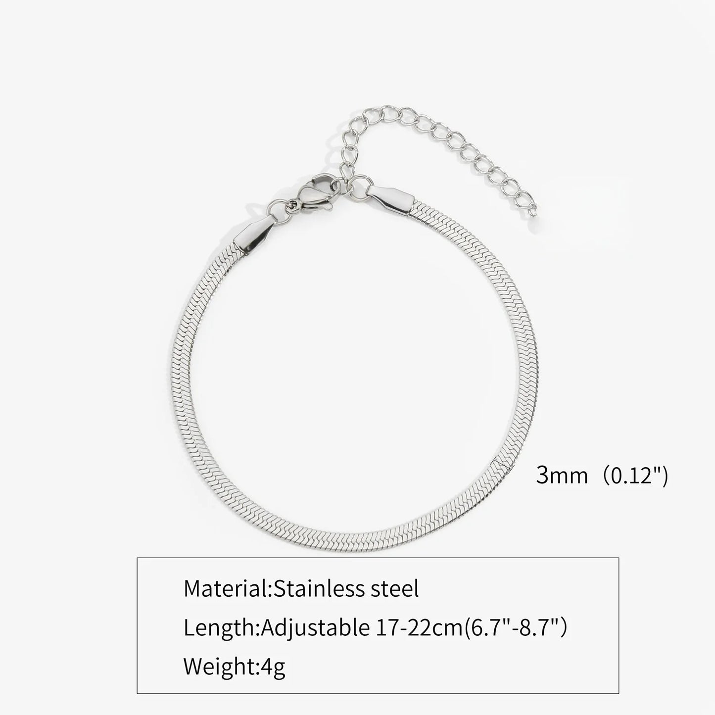 3mm Silver Color Stainless Steel Flat Chain Bracelet Simple Bracelet For Men Retro Jewelry Trendy Accessories Women Bracelet 