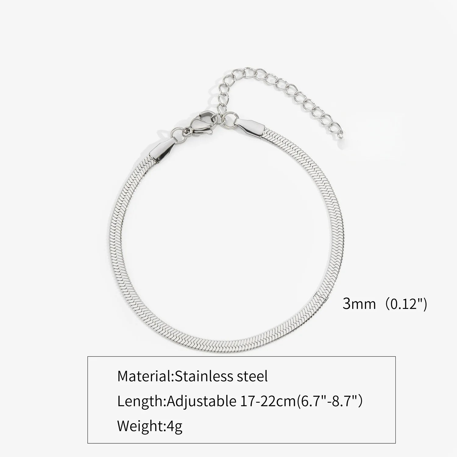 3mm Silver Color Stainless Steel Flat Chain Bracelet Simple Bracelet For Men Retro Jewelry Trendy Accessories Women Bracelet 