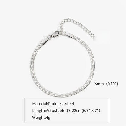 3mm Silver Color Stainless Steel Flat Chain Bracelet Simple Bracelet For Men Retro Jewelry Trendy Accessories Women Bracelet 