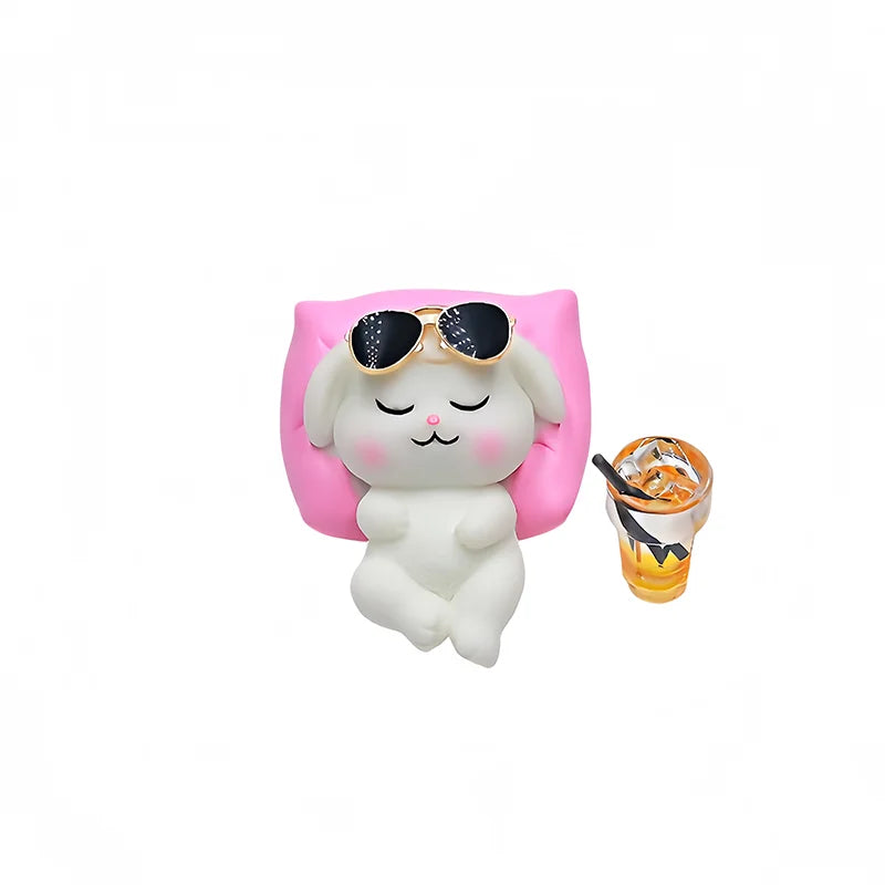 Cute Panda & Bunny Car Dashboard Decor Relaxed Resin Animal Figurines for Car Interior Decor & Home Office Desk Mini Statues 