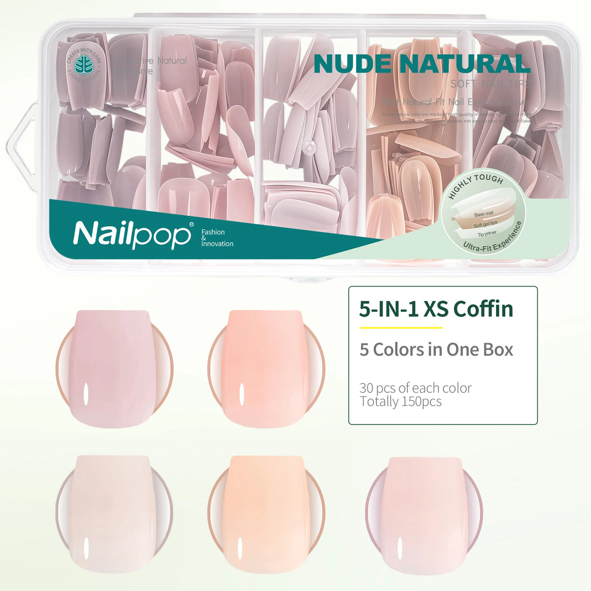 Nailpop 3-IN-1 Nude Natural Soft Nail Tips Set 140PCS Skin Tones Press on Nails Ultra-Fit Gel Nail Extensions Easy Manicure D