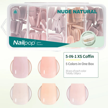 Nailpop 3-IN-1 Nude Natural Soft Nail Tips Set 140PCS Skin Tones Press on Nails Ultra-Fit Gel Nail Extensions Easy Manicure D