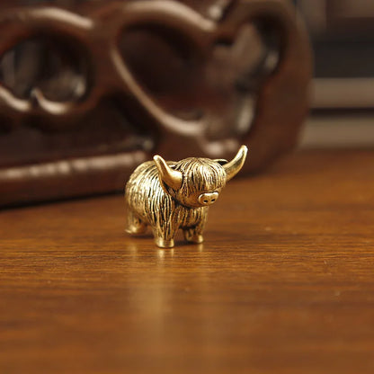 Brass Vintage Small Yak Figurine Miniature Animal Statue Office Desk Home Decor Cartoon Zodiac Ox Craft Sculpture Ornament Gi