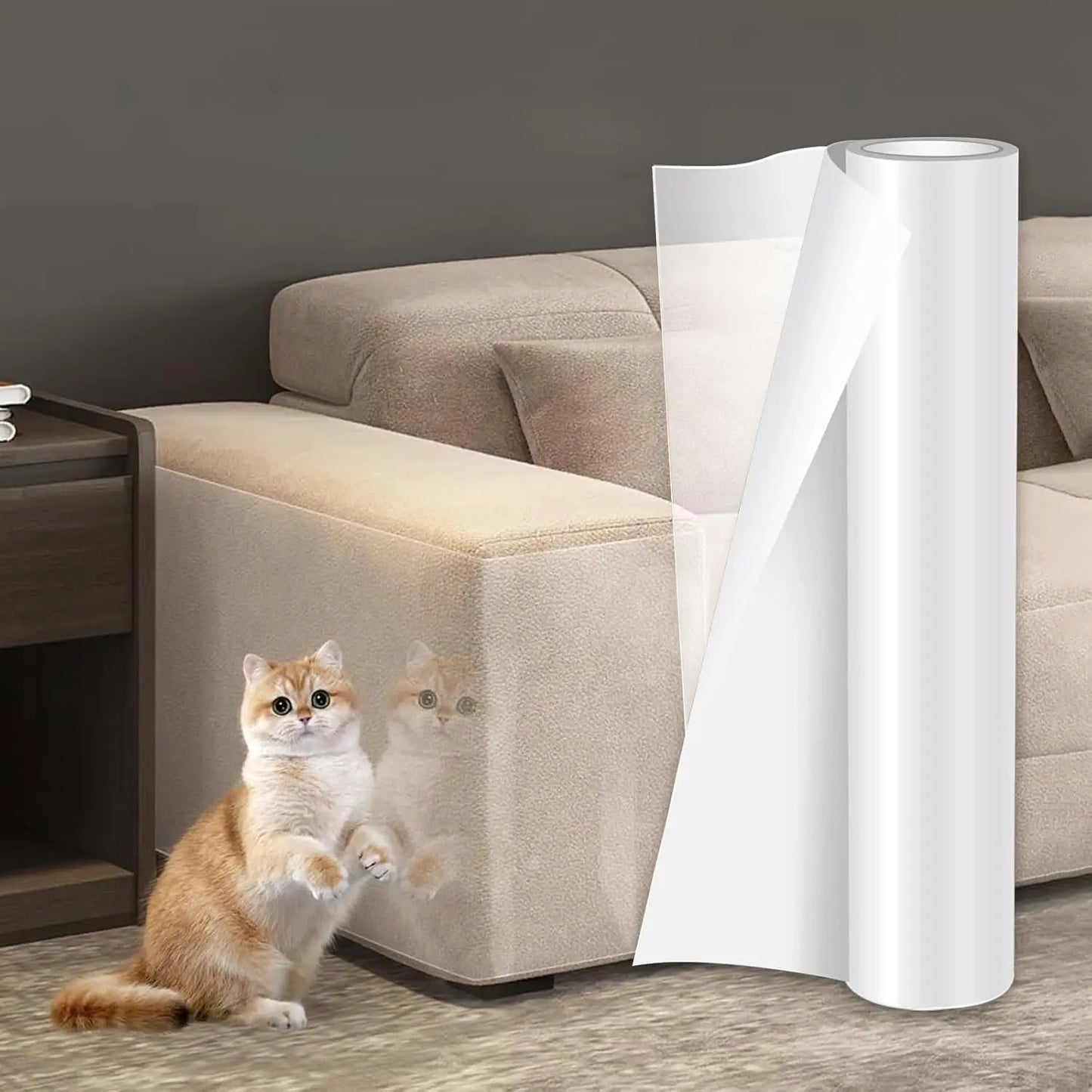 Generic Cat Scratch Furniture Protector Thick Vinyl Couch Protector Clear Self-Adhesive Cat Tape for Furniture Sofa Door Wall