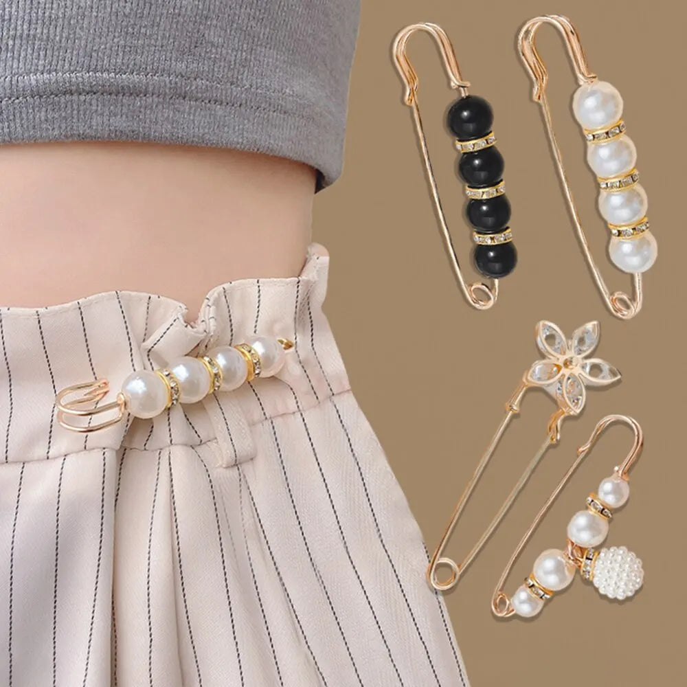 4PCS Waist Adjustment Uniform Clothing Extended Buckle And Waist Adjustment Buckle Pearl Broocated Fashion Decorative Accesso
