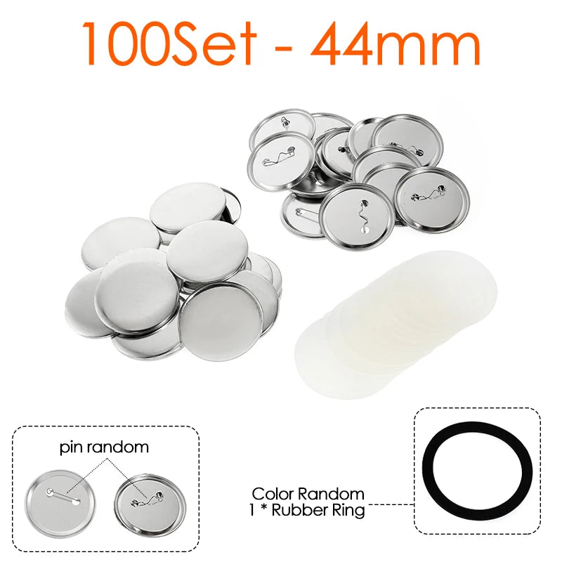 100Set Blank Badge Pin Button Maker Making Parts Supplies 25mm 32mm 37mm 44mm 58mm DIY Button Making for Punch Press Machine 