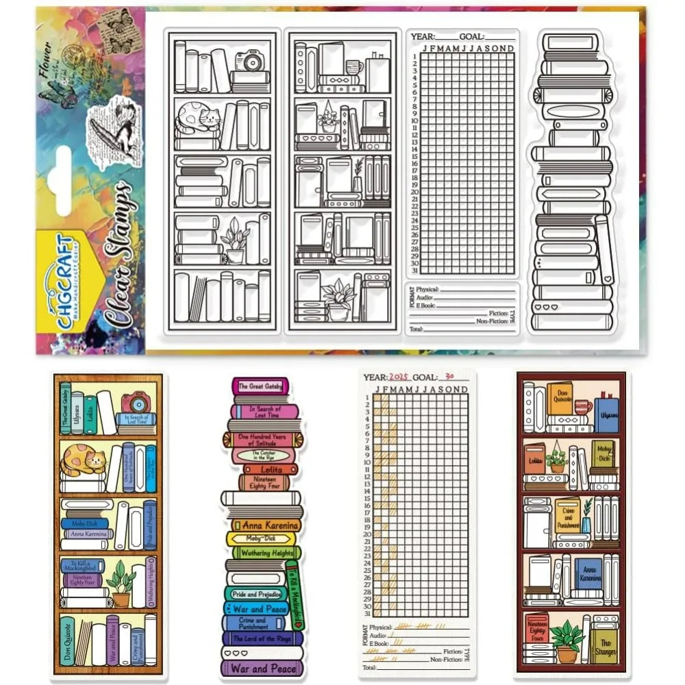 Bookcase Clear Stamps Reading Records Transparent Stamps Puppy Silicone Clear Stamp Seals for DIY Scrapbooking Photo Album