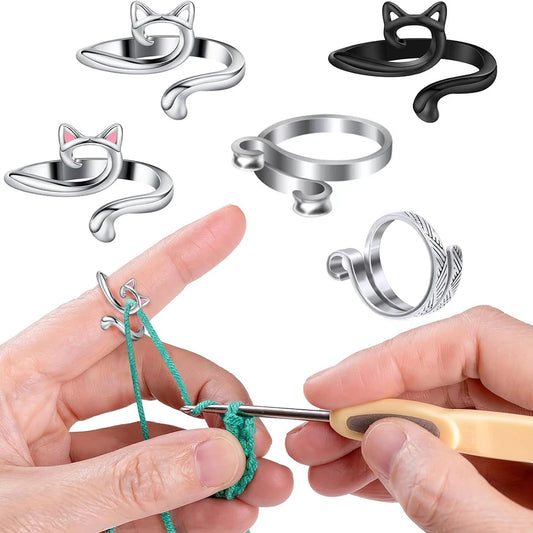 2pcs Adjustable Knitting Crochet Loop Ring Knittied Yarn Guide Finger Faster Holder Thimble Crocheters Thread Ring Sewing Too