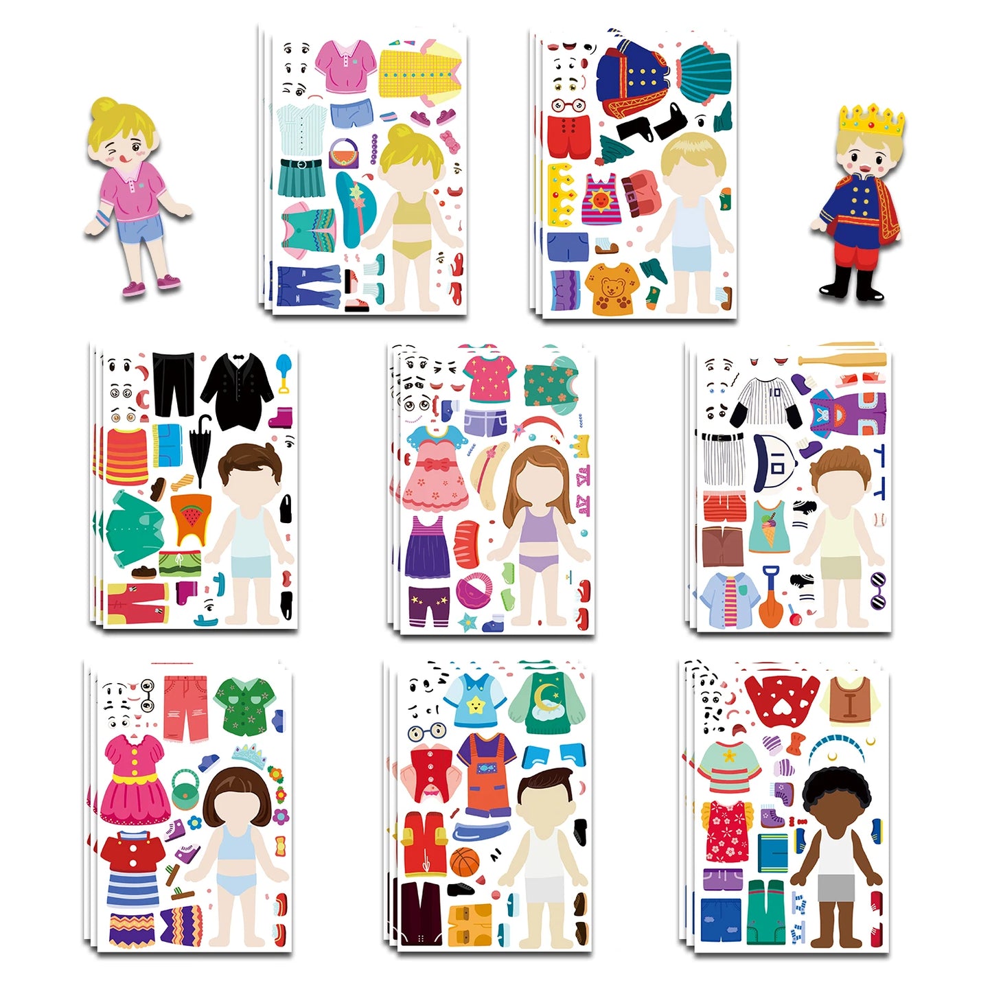 8PCS Cartoon Cute Children Dress Up Collage Scrapbook Collage Material Skateboard/Guitar/Stationery/Diary Waterproof Decorati