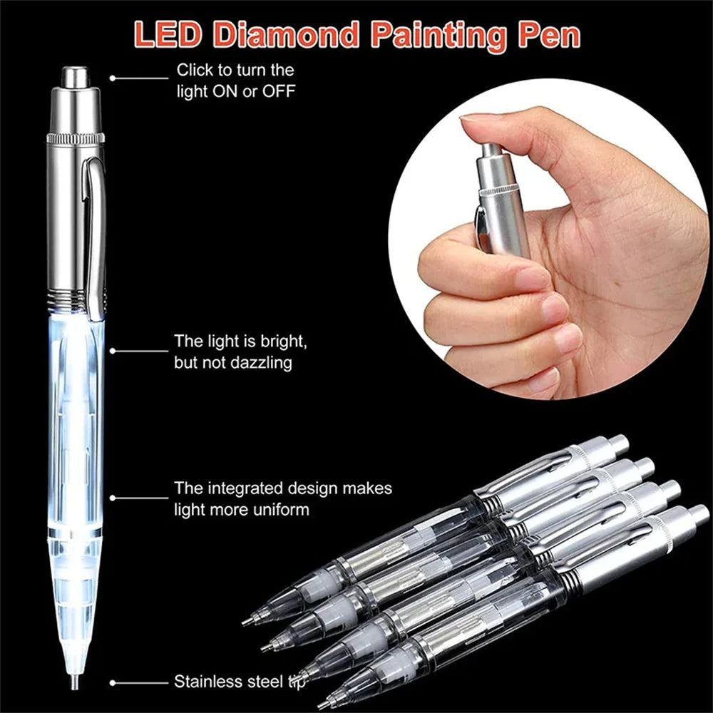 LED DIY Diamond Painting Pen with Light Illumination Drill Art Lighted Pen Applicator Bead Accessories Lighting Tool Accessor
