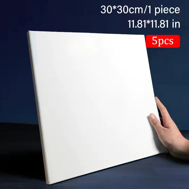 5pcs White Blank Square Artist Canvas Wooden Board Frame Cotton Artist Canvas Boards for Oil Painting Acrylic Watercolor - 5p