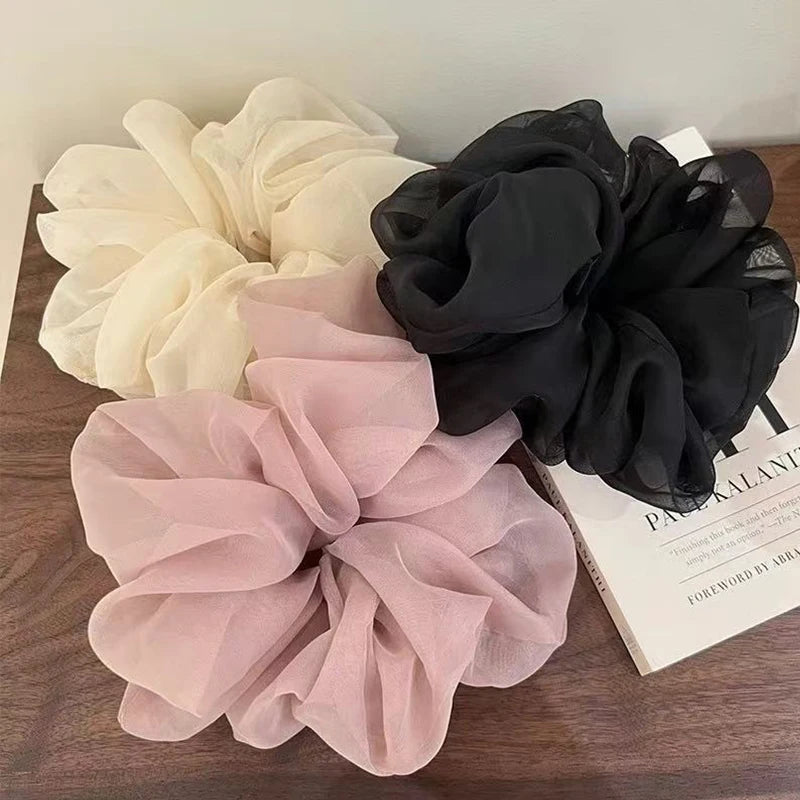 Large Mesh Hair Rope for Women Simple and Fashiona Does Not Hurt The Hair Hair Rope Cute Girl High Ponytail Scrunchie - G 3pc