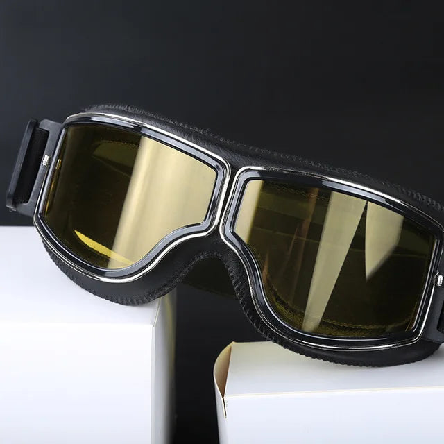 Bicycle Motorcycle Glasses Windproof Motorcycle Helmet Glasses Sunglasses Retro Universal Leather Retro Motorcycle Accessorie