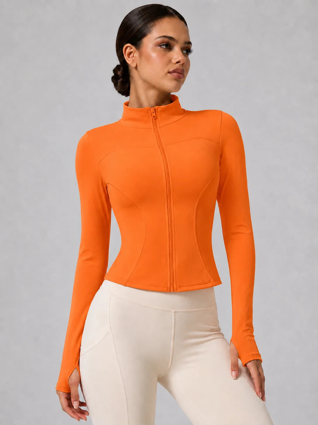 Women's Full-Zip Yoga Jacket, Slim Fit Long Sleeve Athletic Top with Thumb Holes, Lightweight Stretchy Workout Jacket for Run