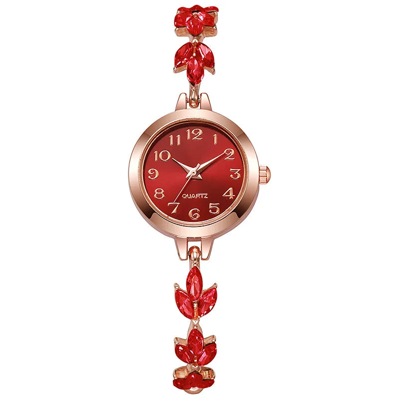 Elegant Women Watches Luxury Rhinestone Bracelet Bracelet Quartz Watch Reloj Mujer Girls Clock Gift（Without Box） - Red
