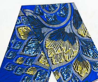 6 Yards Super Grand Gold Wax Shinning Print Africa Real Wax Fabric Nigerian Loincloth Batik Cotton Material For Sew - as pict