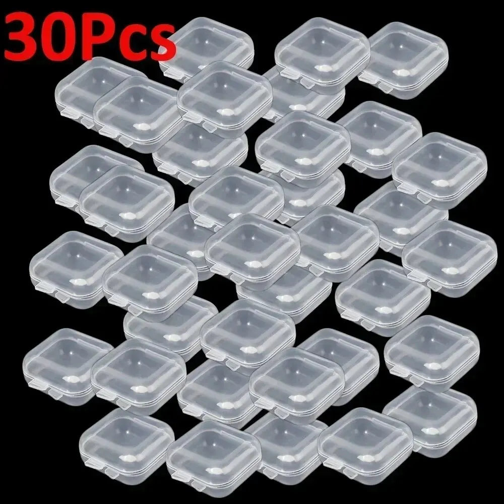 Mini Plastic Jewelry Storage Box Square Transparent Flip Portable Pill Container Jewelry Holder Packaging Earrings Display Ca