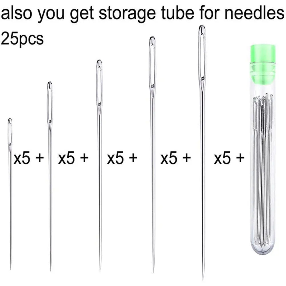 25 Pcs 5 Sizes Steel Large Eye Needles Household Sewing Accessories Hand Craft Embroidery Tool Cross Stitch Needles