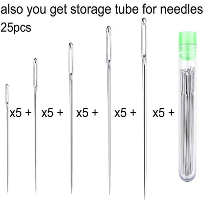 25 Pcs 5 Sizes Steel Large Eye Needles Household Sewing Accessories Hand Craft Embroidery Tool Cross Stitch Needles